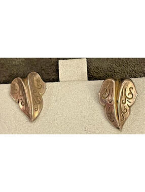 925 Sterling Silver Antique Art Deco Floral Leaf Screw Back Earrings